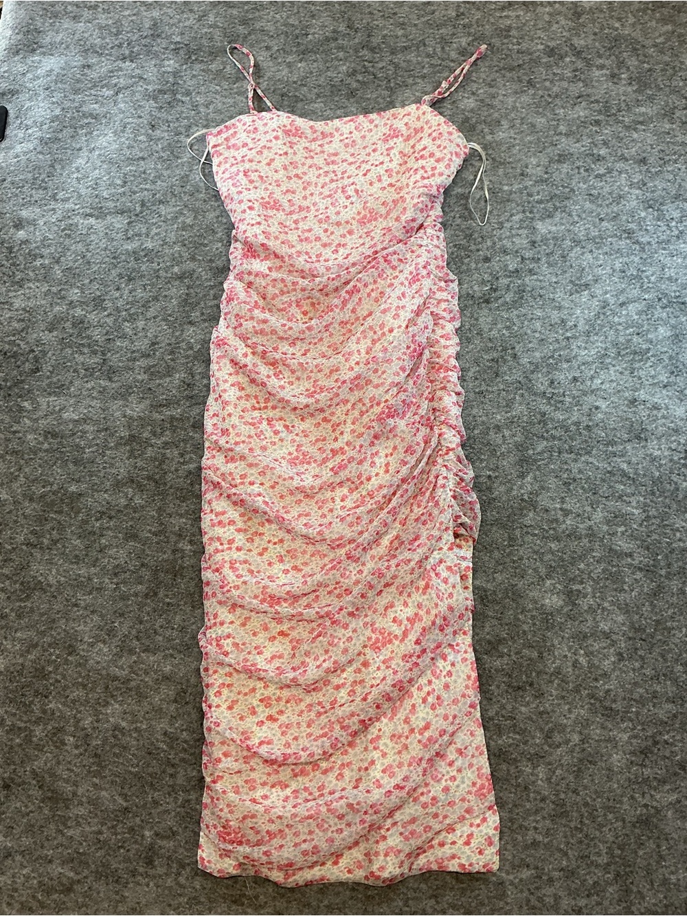 Bardot Sheer Floral Double Layered Gathered Bodycon Midi Dress A17